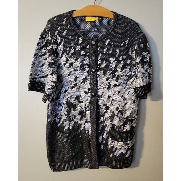 St. John Wool Blend Women's Short Sleeve Button Front Sweater Size L - Picture 1 of 7